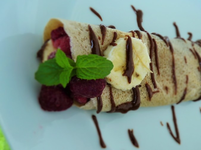 mit Nuss Nougat, Himbeeren und Banane 